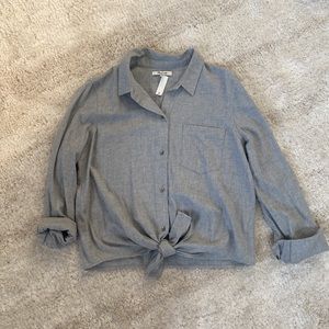 Madewell long sleeve button up tie-up top